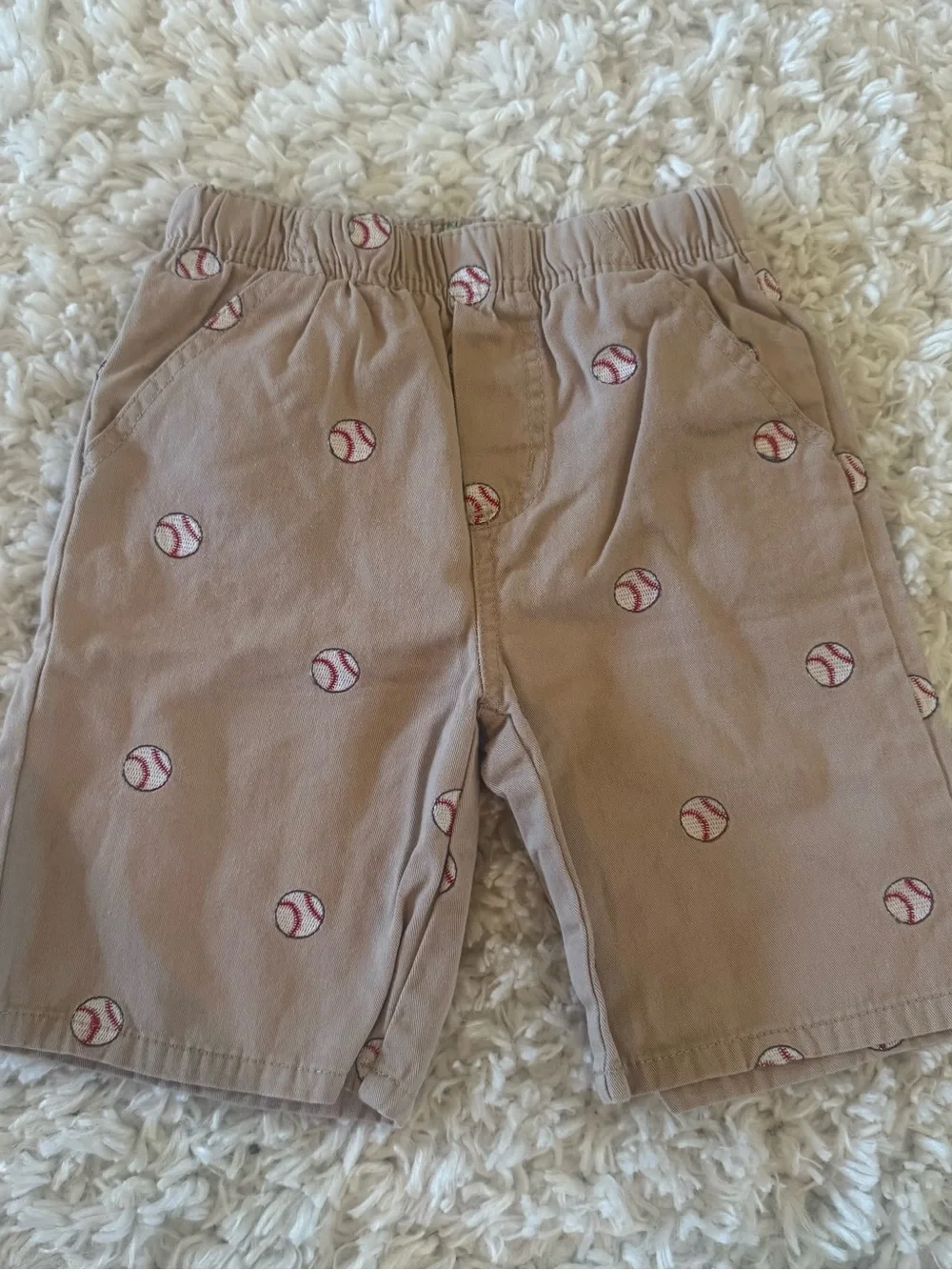 Boys Size 5 Beige Baseball Print Shorts and Gymboree Red Plaid Shorts
